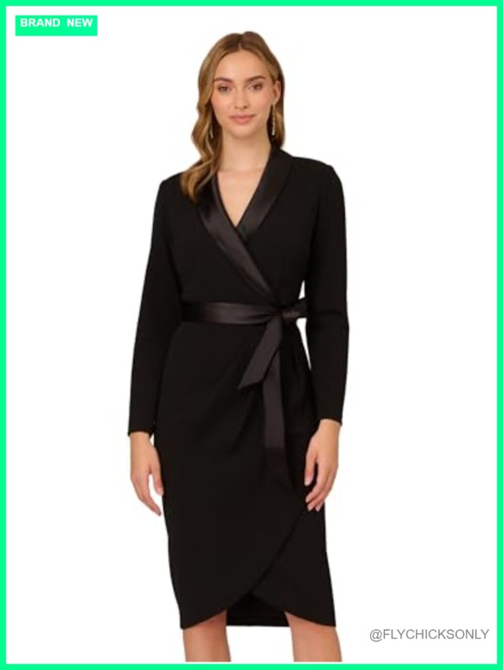 Knit Crepe Tuxedo Wrap Dress Long Sleeve Above Knee Wedding Guest